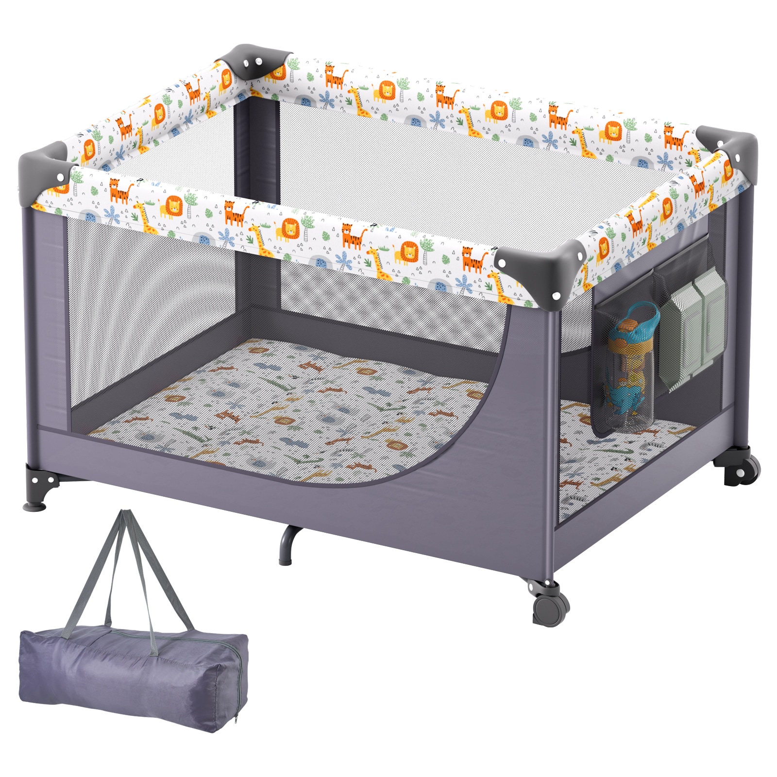 Portable Baby Playpen With Wheels And Quick-folding Mechanism_voghion.com